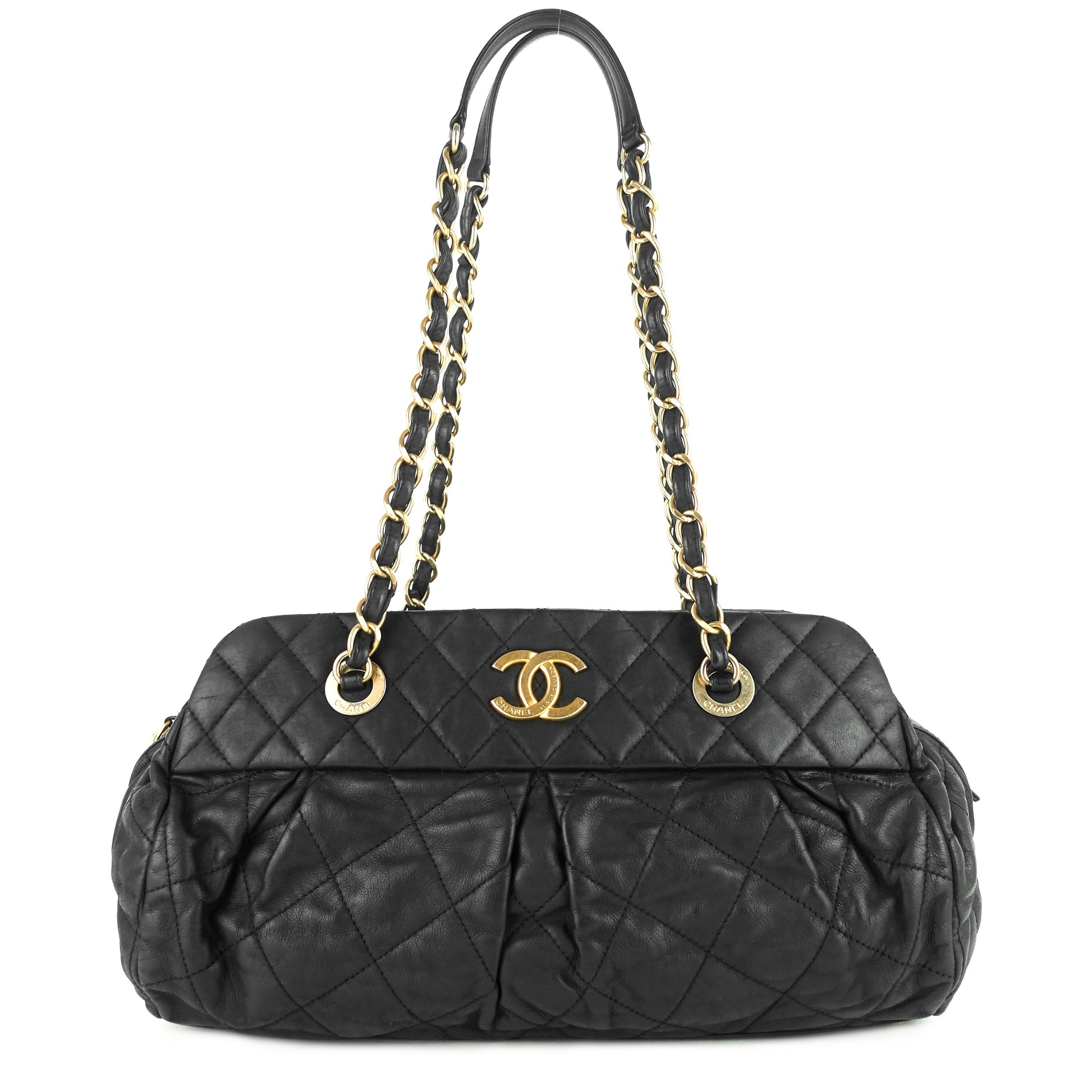 CHANEL Chic Quilted Iridescent Calfskin Leather Bowling Bag