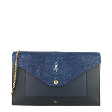 CELINE Pocket Evening Leather and Shagreen Flap on Chain Bag