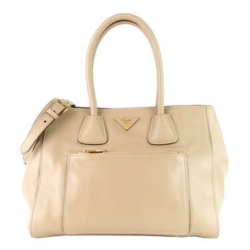 PRADA Front Pocket Convertible Wing Soft Leather Tote Bag