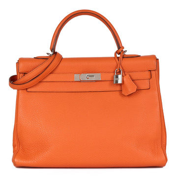 Hermes Orange H Clemence Leather Kelly 35cm Retourne Shoulder Bag