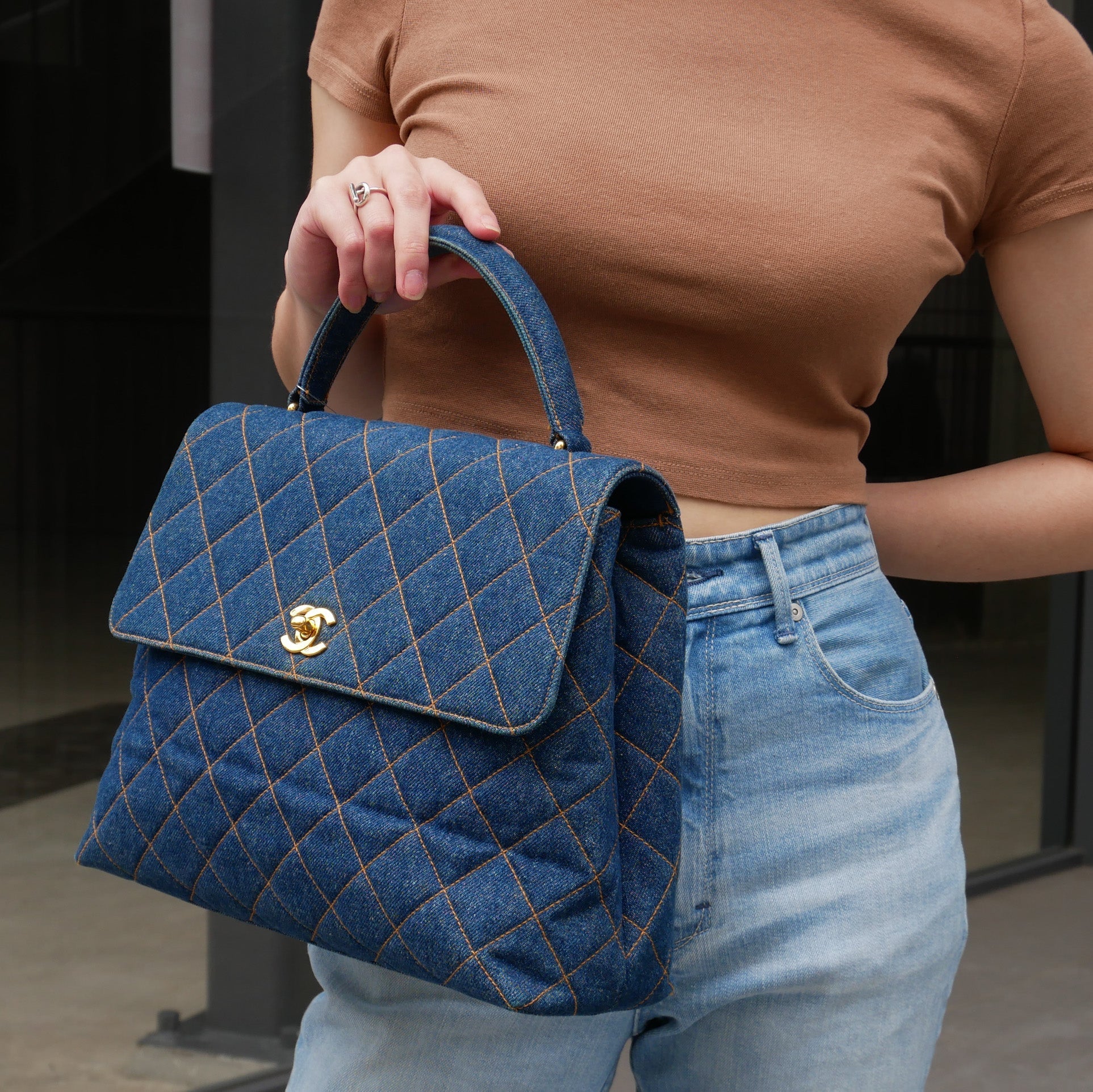 CHANEL 1996-1997 Denim Quilted Kelly 30 22857