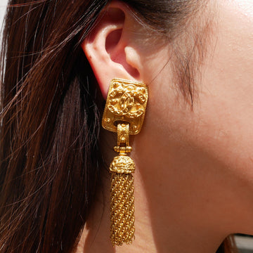 CHANEL 1994 Filigree Tassel Earrings Gold 13309