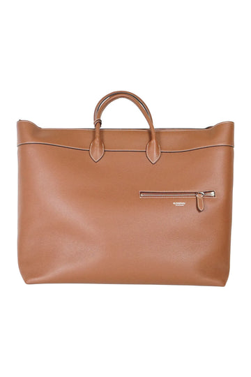 BURBERRY TAN GRAINED LEATHER 'SANFORD' HOLDALL LARGE TOTE BAG . COMES WITH DETACHABLE SHOULDER STRAP