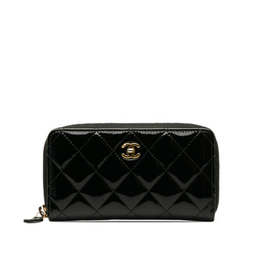 CHANEL CC Quilted Patent Zip Around Long Wallet Long Wallets