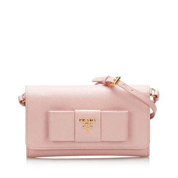 Prada Saffiano Lux Bow Wallet On Strap Crossbody Bag