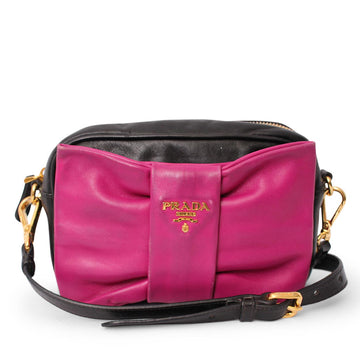 PRADA Leather Bow Crossbody Bag Black/Pink