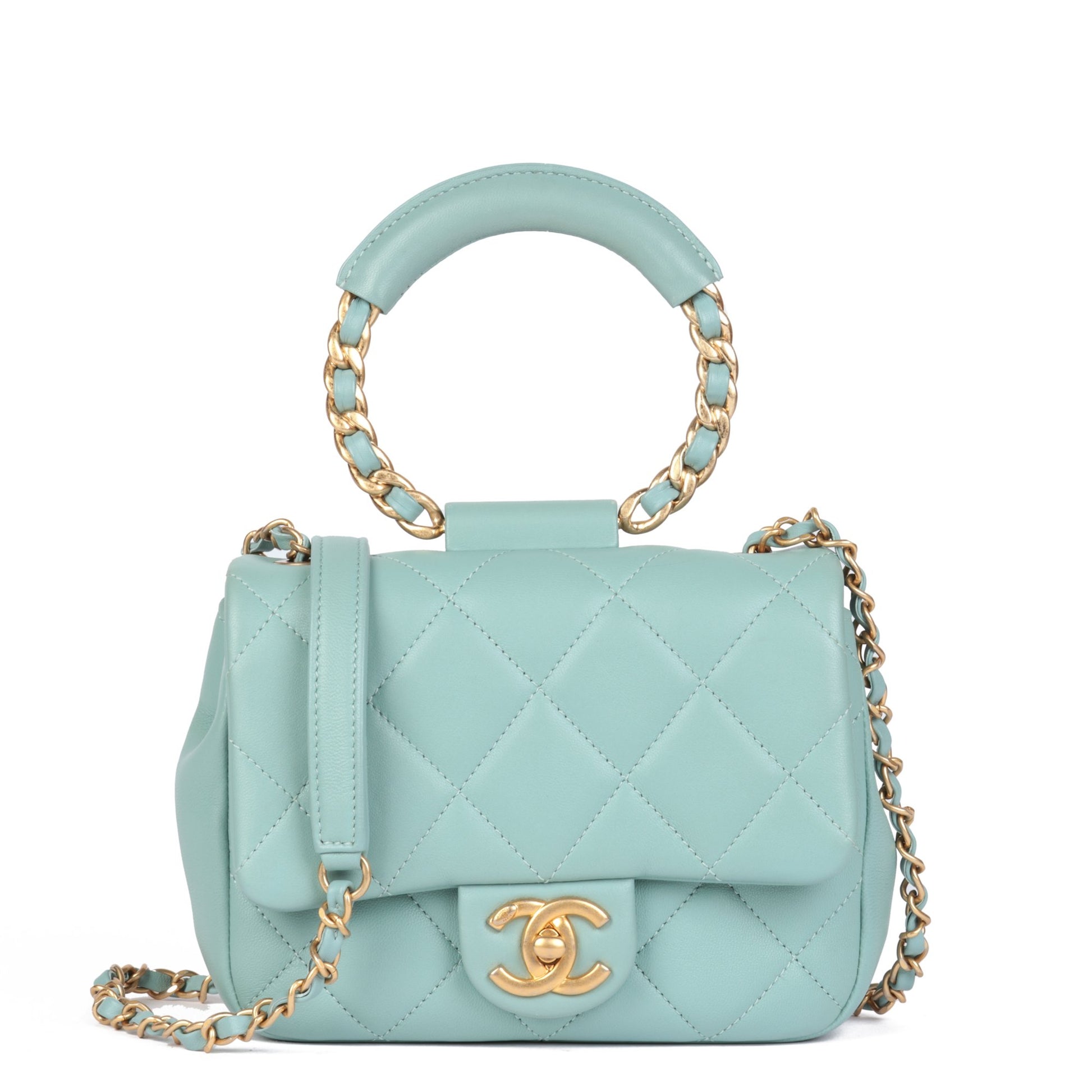 Chanel White Quilted Caviar Mini Chain Around Flap Bag Gold