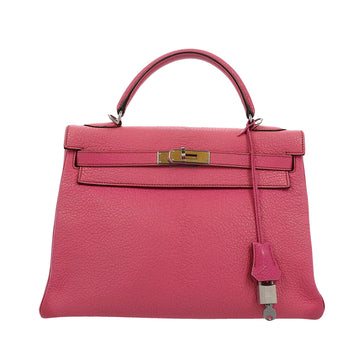 HERMES Kelly 32 Handbag in Pink Chevre de Coromandel leather