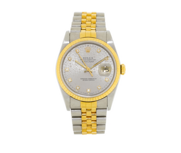 ROLEX Datejust, steel and gold wristwatch with indexes set with diamonds, circa 1989