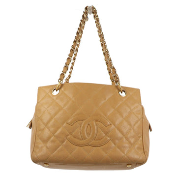CHANEL Petite Shopping Tote Shoulder Bag in Beige Leather