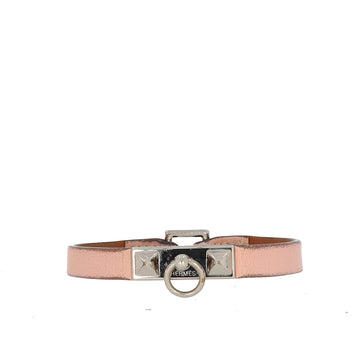 HERMES Collier De Chien Bracelet in Pink Leather