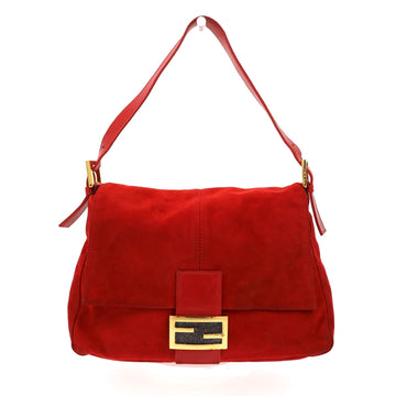 FENDI Mamma Baguette Shoulder Bag in Red Suede