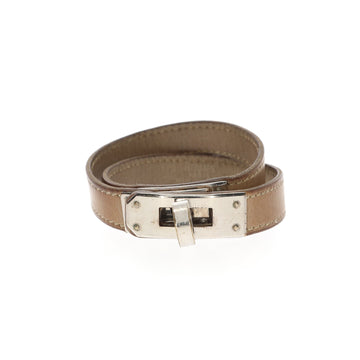 HERMES Kelly Double Tour Bracelet in Grey Leather
