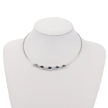 750 white gold mirror-link necklace retaining a center set with marquise-cut sapphires surrounded by brilliant-cut diamonds