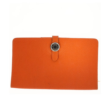 HERMES Dogon Card holder in Orange Leather