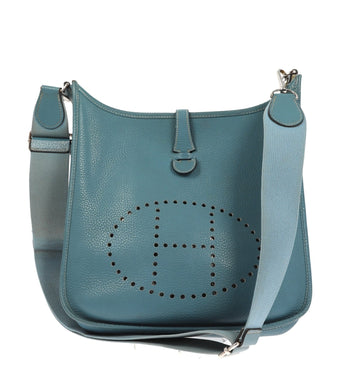 HERMES Evelyne III Shoulder Bag in Blue Leather