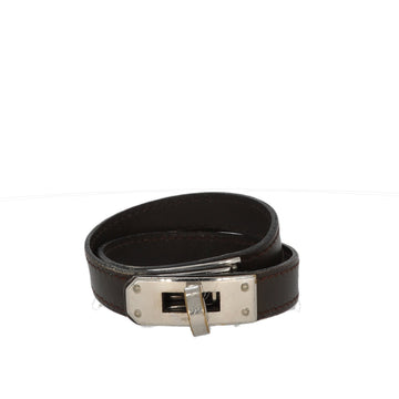 HERMES Double Tour Bracelet in Brown Leather