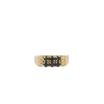 750 yellow gold ring set with round-cut sapphire with 8/8 cut diamonds