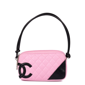 Chanel Pink & Black Quilted Lambskin Cambon Shoulder Pochette Shoulder Bag
