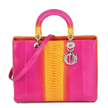 Christian Dior Pink & Orange Ombre Python Leather Lady Dior GM Shoulder Bag
