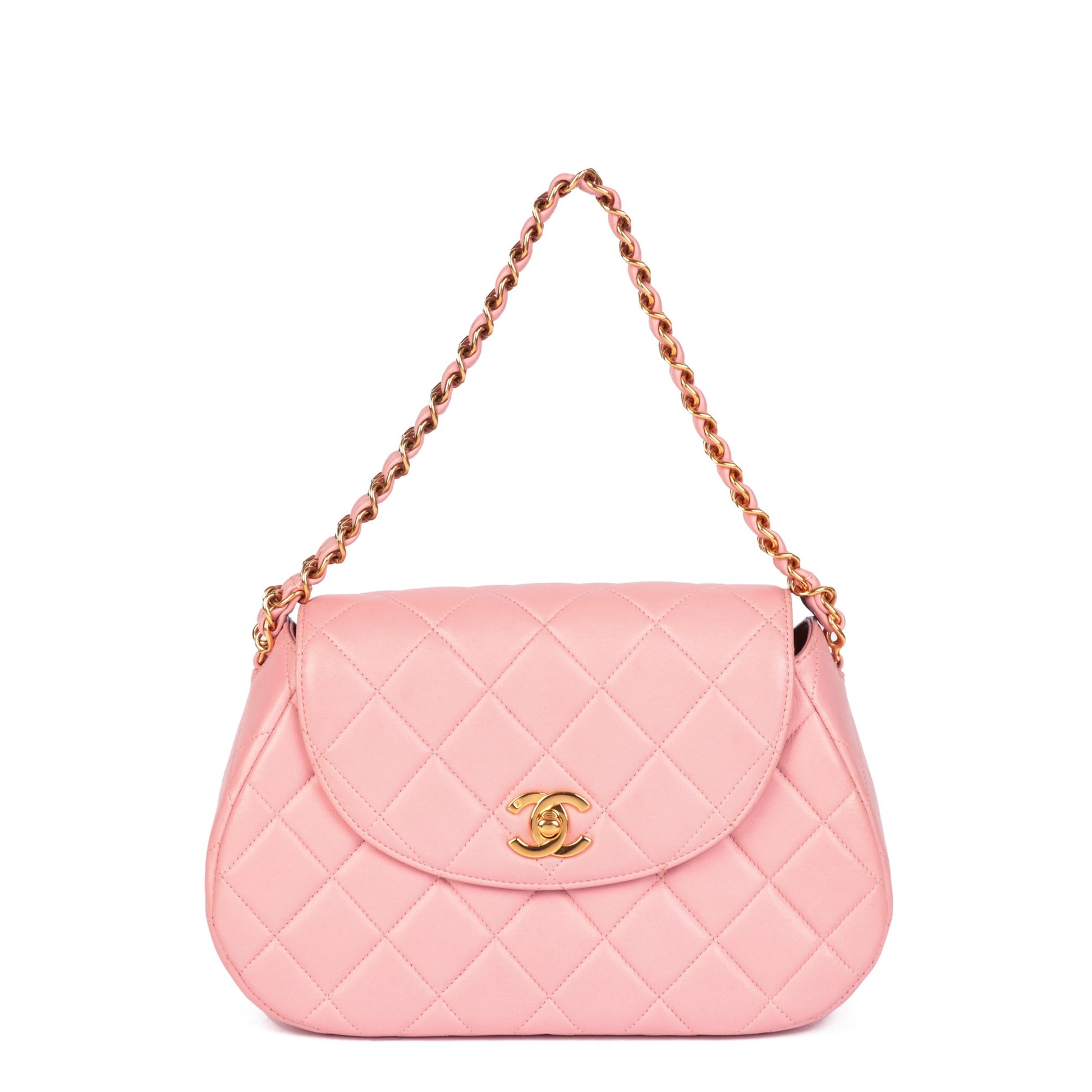 Chanel Pink Quilted Lambskin Leather Small Top Handle Classic Single F
