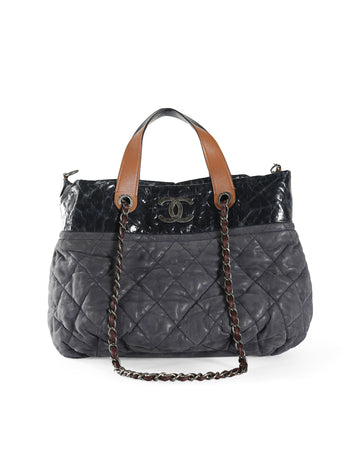 CHANEL Blue/Tan Quilted Iridescent Calfskin Leather The Mix Tote Bag