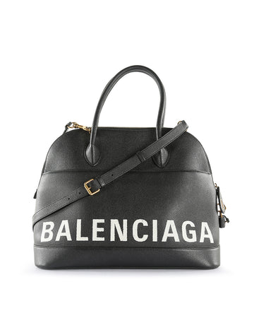 BALENCIAGA Black Grained Calfskin Leather Ville Medium Tote Bag