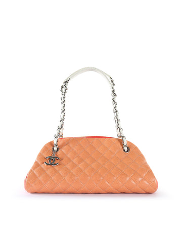 CHANEL Two-Tone Peach Caviar Leather Just Mademoiselle Medium Bowling