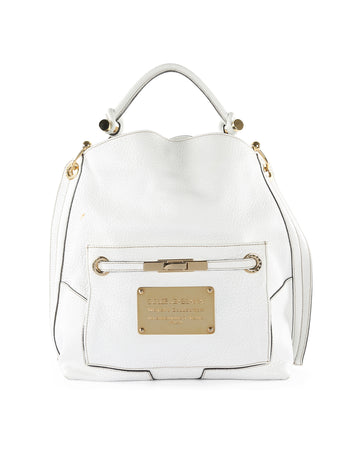DOLCE & GABBANA White Leather Large Shoulder Bag With Gold Branded Plaque