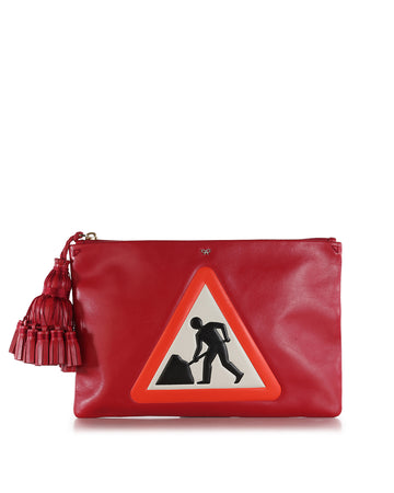 ANYA HINDMARCH Red Leather Georgina Men At Work Clutch