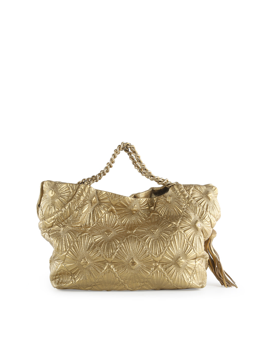 CHANEL Gold Calfskin Leather Embroidered Ca D'Oro Tote Bag