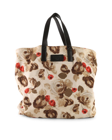 DOLCE & GABBANA Beige/Brown/Red Floral Canvas Extra Large Beach Bag