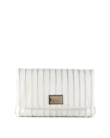 DOLCE & GABBANA White And Silver Leather Miss Lexington Clutch