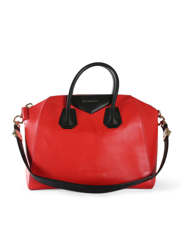 GIVENCHY Red Matte Calfskin Leather Medium Antigona Handle Bag