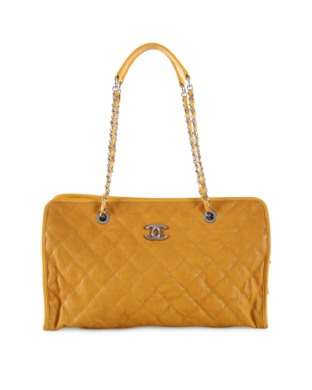 CHANEL Yellow Caviar Leather French Riviera Large Tote Bag