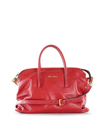 MIU MIU Red Leather Zip Tote Bag