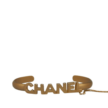 CHANEL Logo Bangle with Chain Attached CC Crystal Ring Costume Bracelet