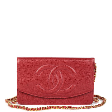 Chanel Red Caviar Leather Vintage Timeless Wallet-on-Chain WOC Shoulder Bag