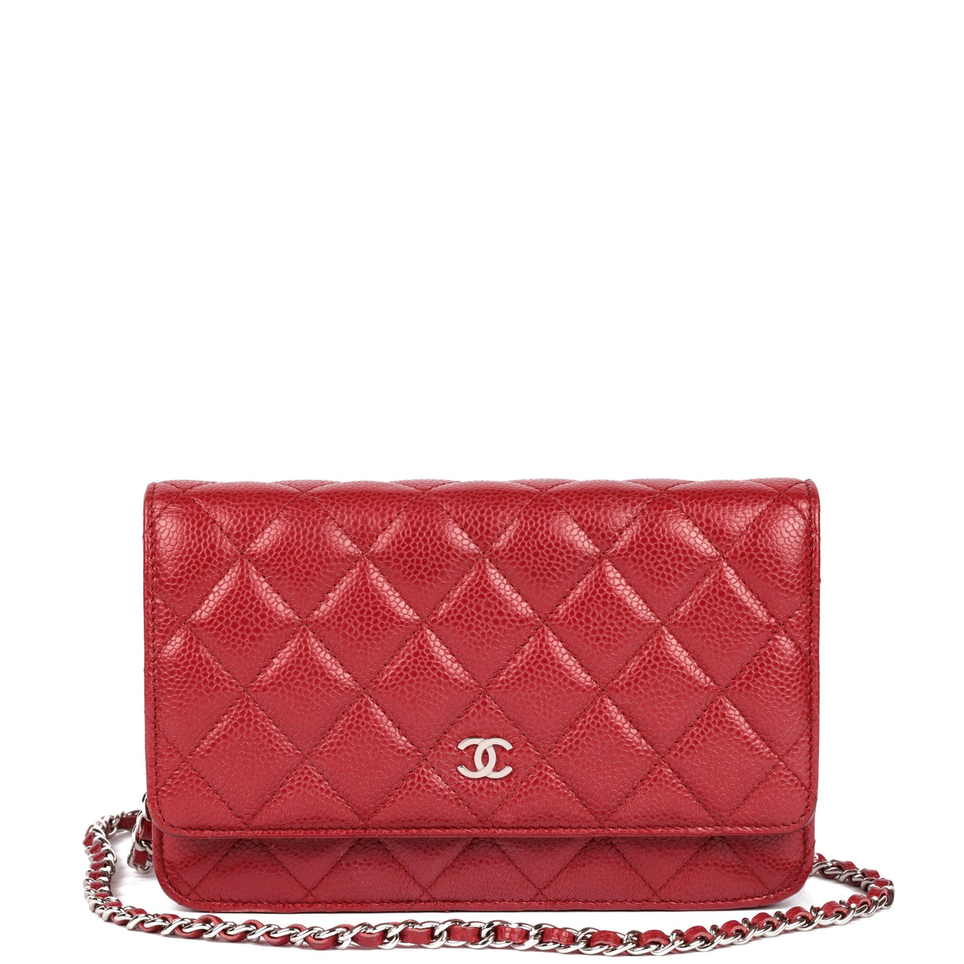 Chanel Red Quilted Caviar Leather Wallet-on-Chain WOC Shoulder