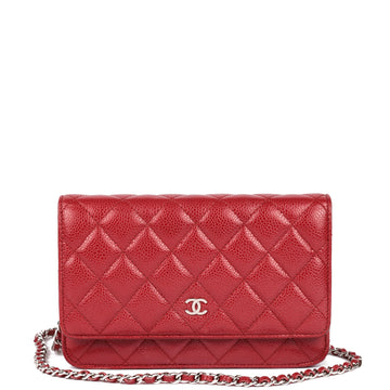 Chanel Red Quilted Caviar Leather Wallet-on-Chain WOC Shoulder Bag