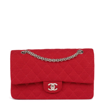Chanel Red Quilted Jersey Fabric Medium Classic Double Flap Bag