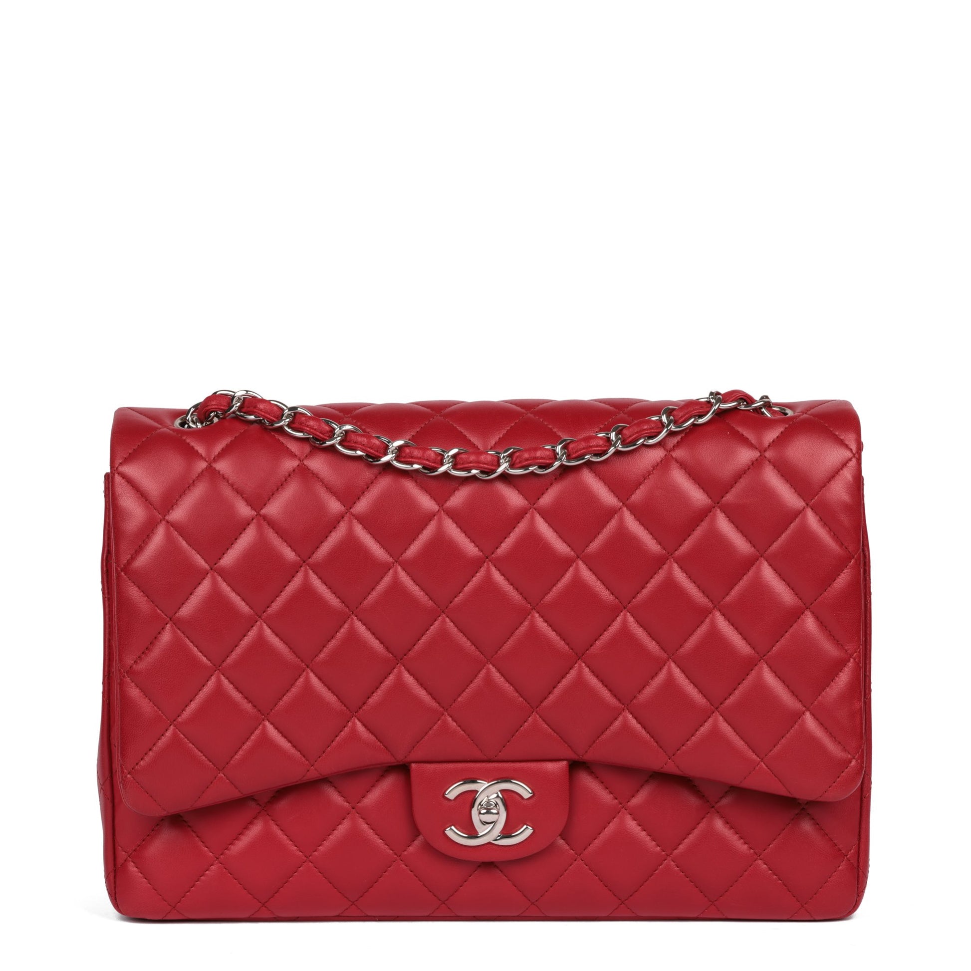Chanel Dark Red Quilted Patent Leather Maxi Classic Double Flap Bag