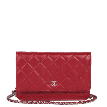 Chanel Red Quilted Lambskin Leather Wallet-on-Chain WOC Shoulder Bag