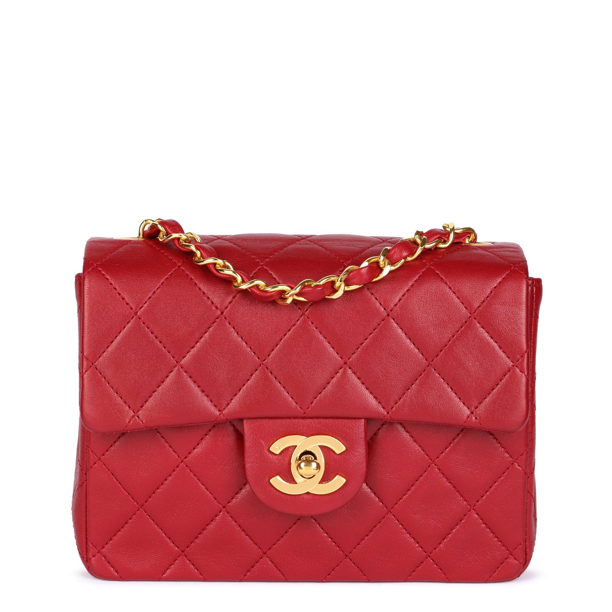 Chanel Red Quilted Lambskin Vintage Square Mini Flap Bag
