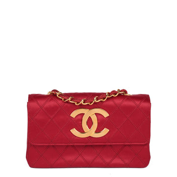 Chanel Red Quilted Satin Vintage XL Rectangular Mini Flap Bag