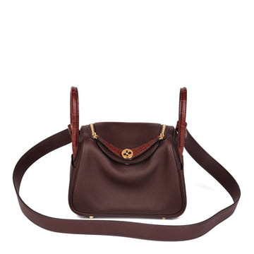 Hermes Rouge Sellier Veau Swift Leather & Matte Mississippiensis Alligator Leather Mini Lindy Touch Shoulder Bag