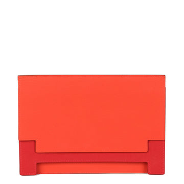 Hermes Rouge Tomate & Rouge Grenat Evercolour Leather Multiplis Clutch Bag