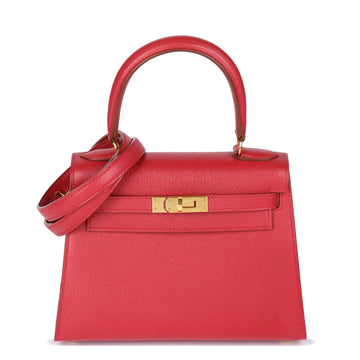 Hermes Rouge Vif Couchevel Leather Kelly 20cm Sellier Top Handle Bag