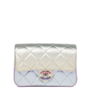 Chanel Silver, Yellow & Purple Gradient Quilted Metallic Lambskin Classic Wristlet Clutch Bag