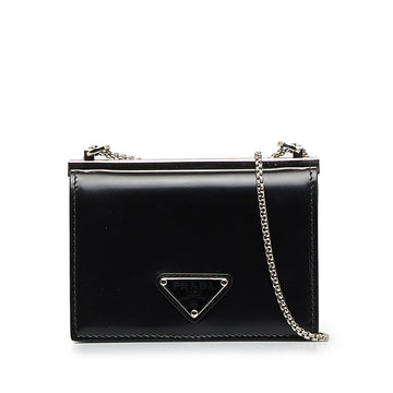 PRADA Brushed Leather Wallet on Chain Crossbody Bag